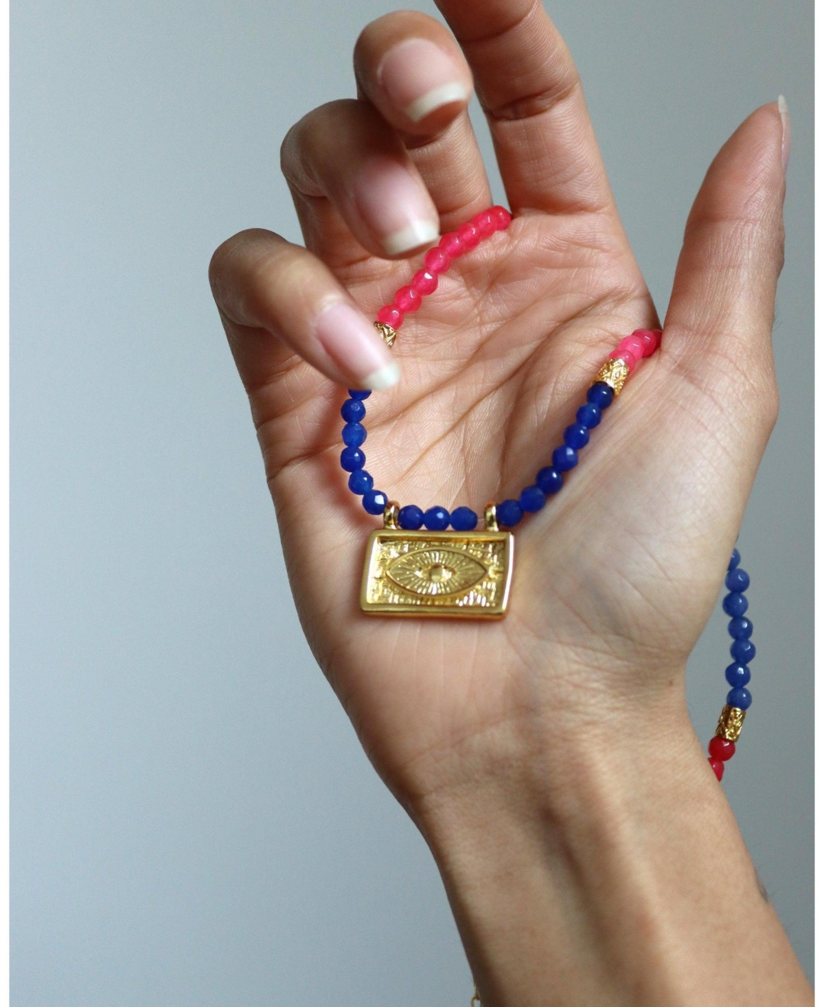 Ottoman Hands Arden Evil Eye Gemstone Beaded Necklace