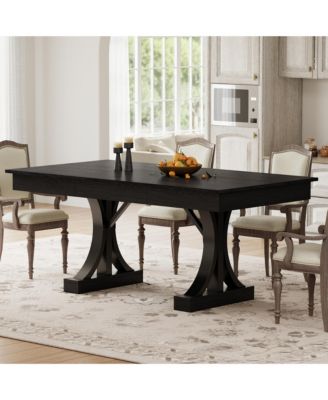Industrial Kitchen Dining Table for 6-8 with 2 Drawers, Double Pedestal, for Kitchen, Office
