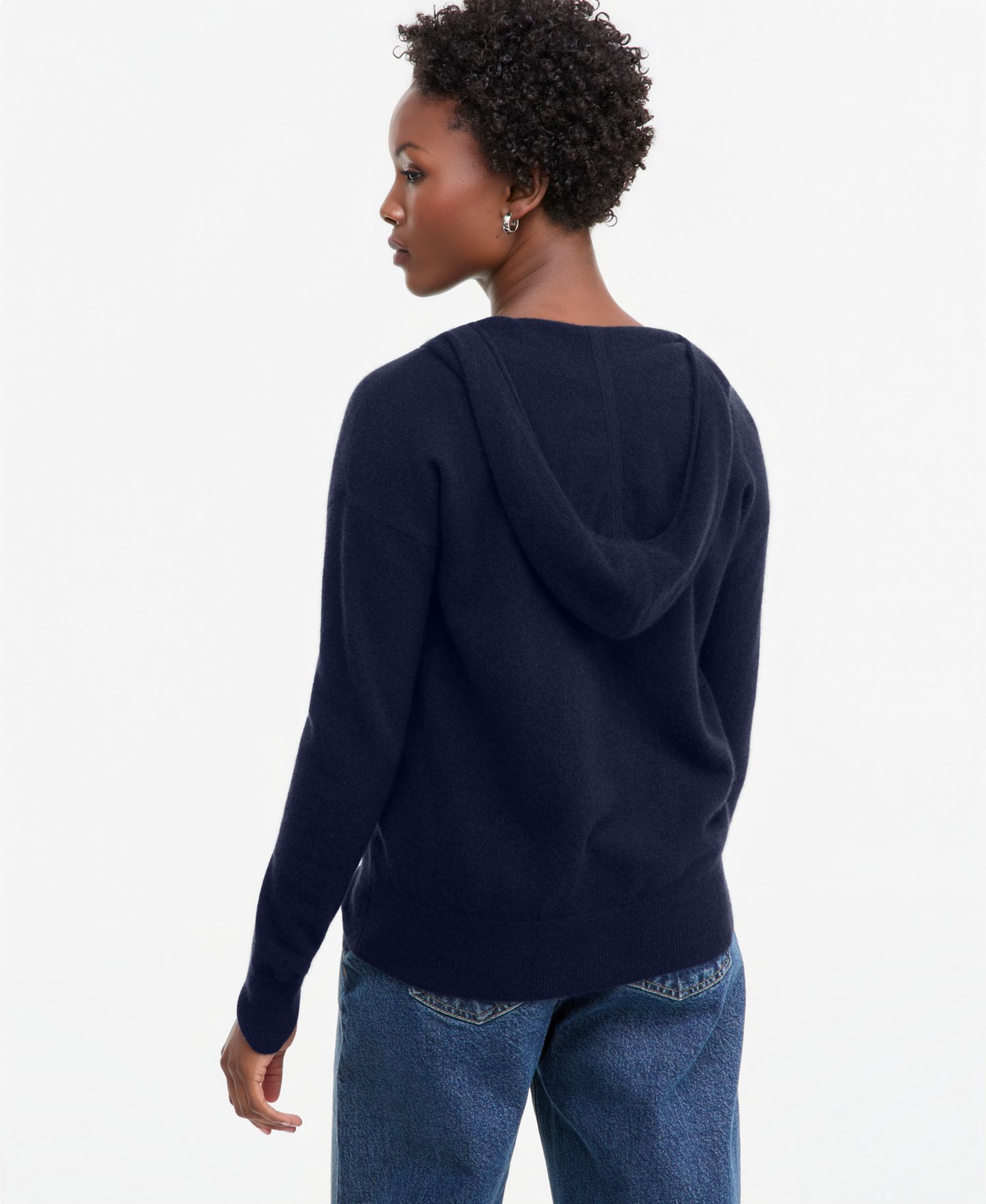 Petite Cashmere Long-Sleeve Zip-Front Hoodie