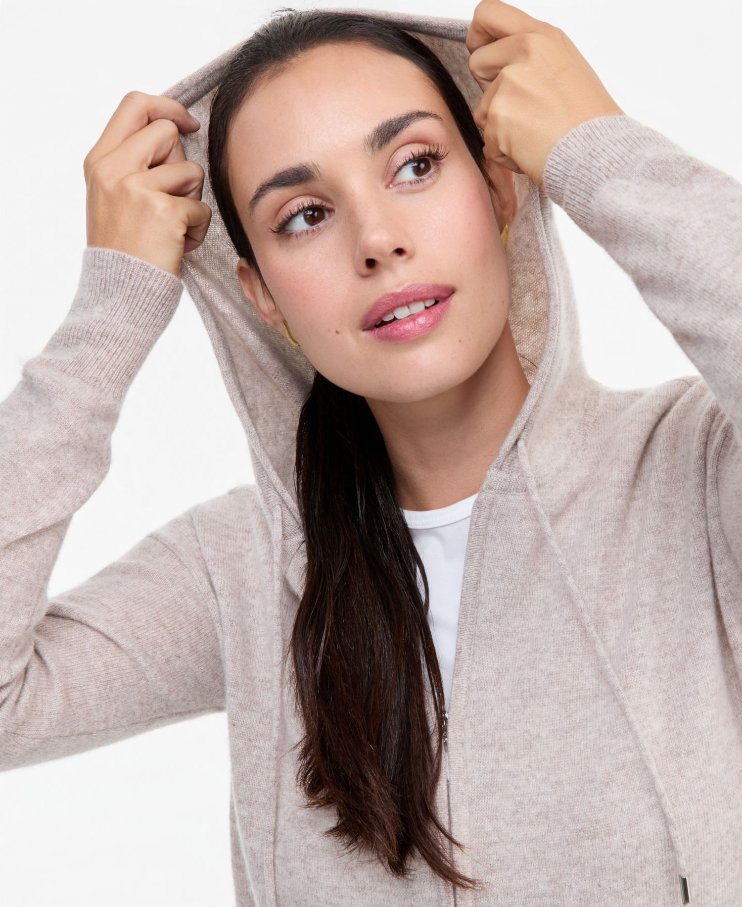 Petite Cashmere Long-Sleeve Zip-Front Hoodie