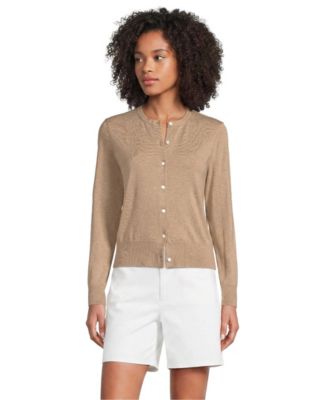 Women's Fine Gauge Cotton Crew Cardigan Sweater