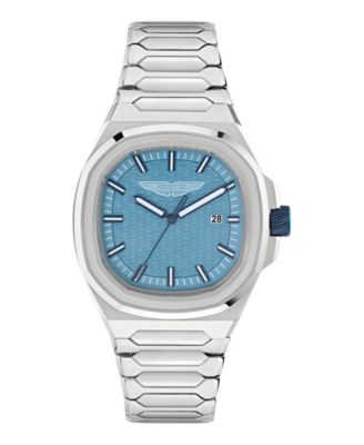 Aston Martin F1 Men's Quartz Light Blue Guilloche Stainless Steel Bracelet Watch 40mm - Silver