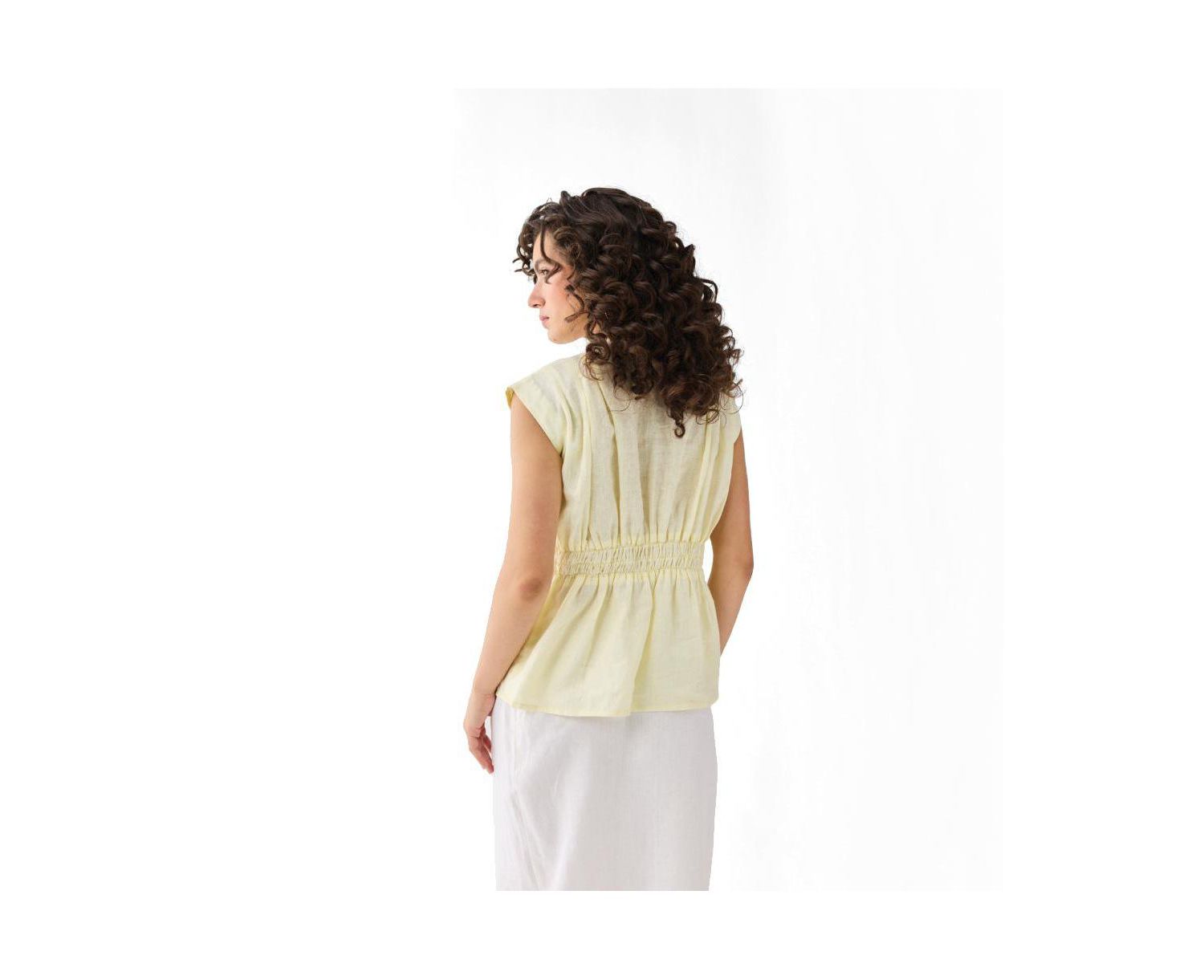 Women's V-neck Linen Overlap Top