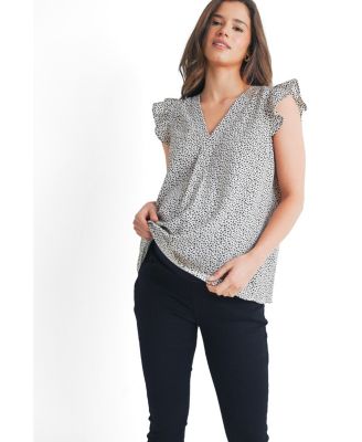 Women's Printed Flutter Cap Sleeve V-Neck Maternity Top
