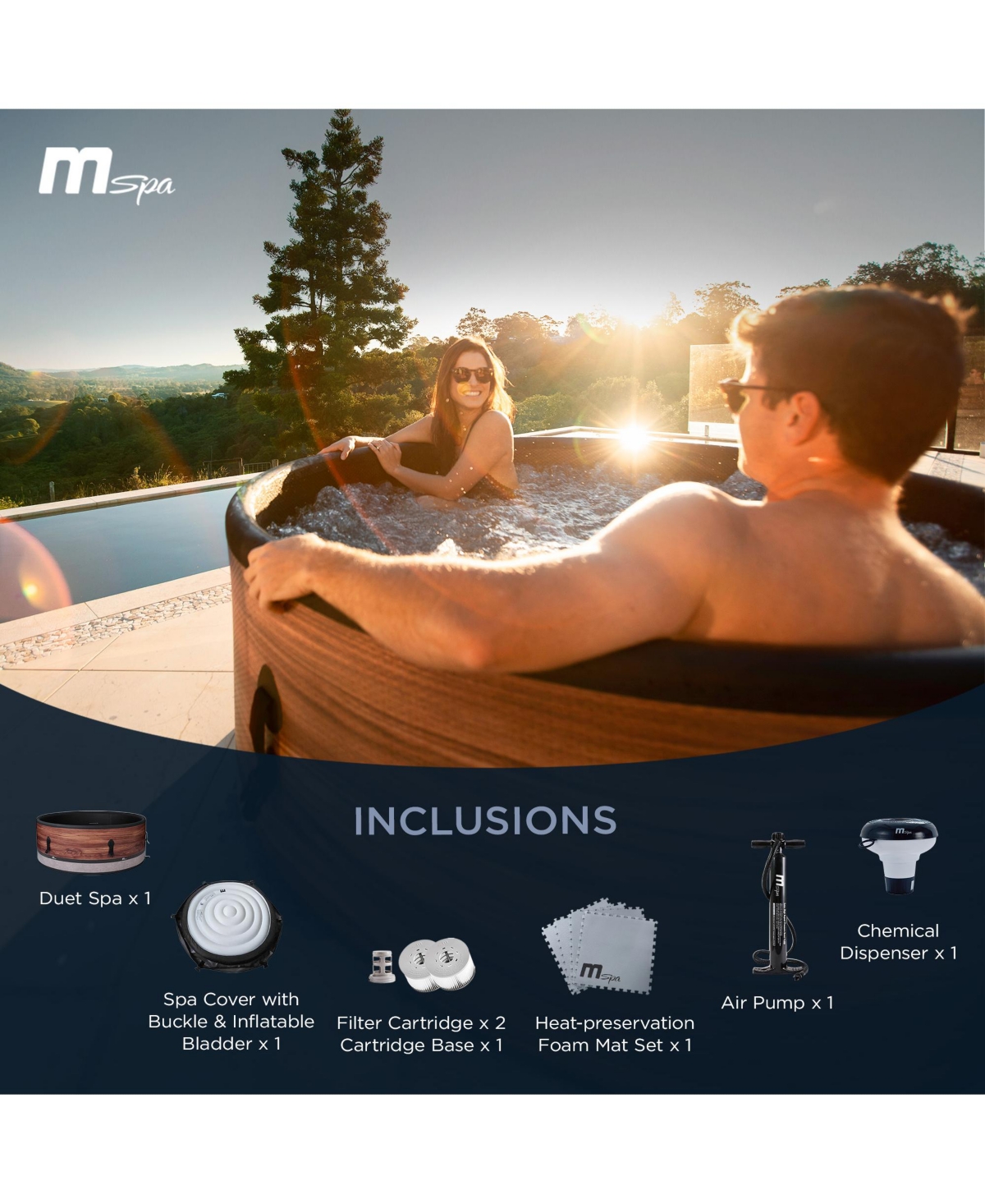 MSpa M Spa Round Inflatable Bubble Massage Spa, 4 to 6 Person Outdoor Hot Tub, Duet