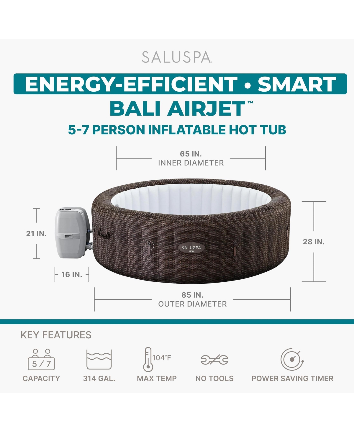 Bestway SaluSpa St Moritz AirJet Inflatable Hot Tub w/ 180 Soothing Jets, Brown