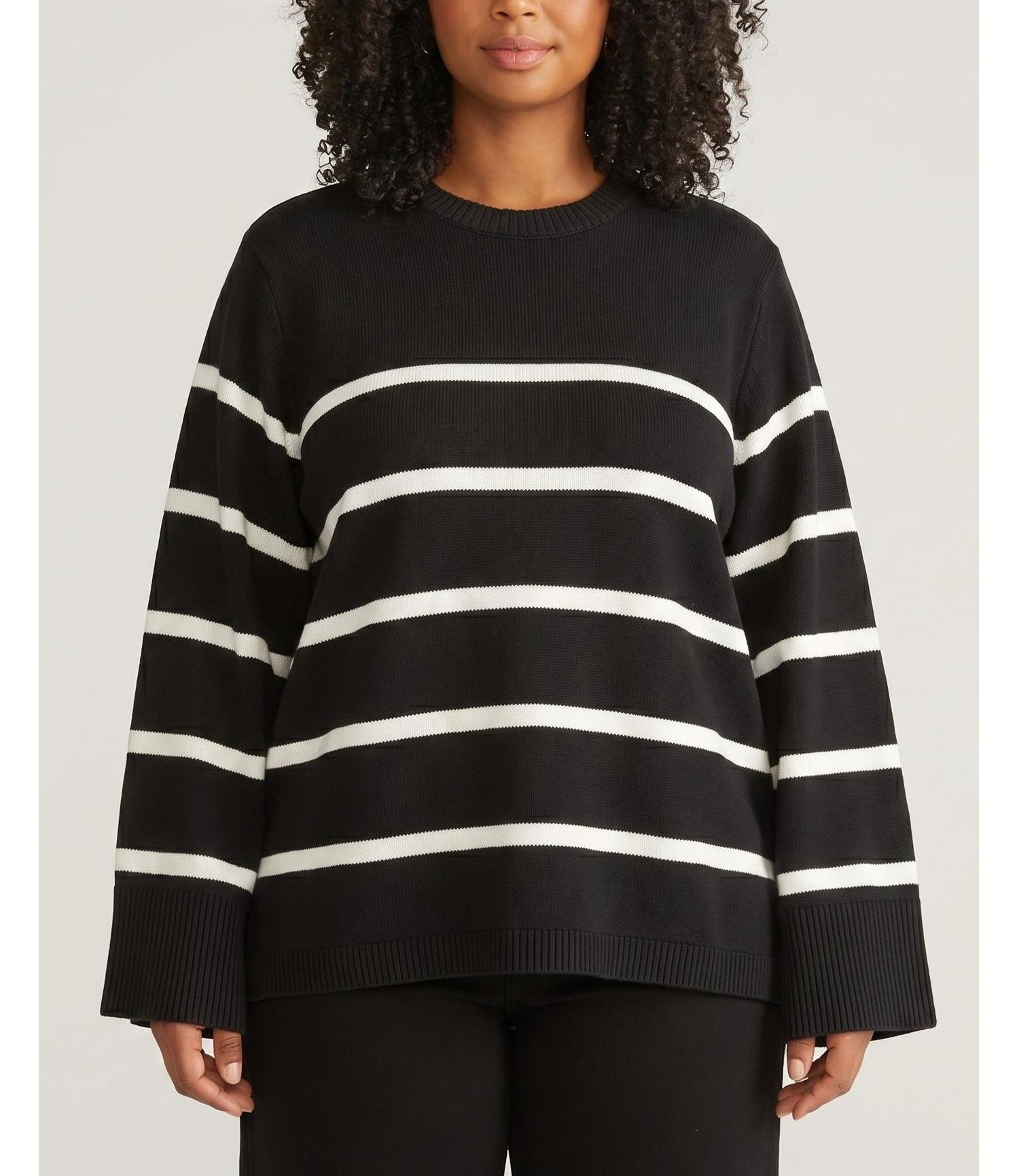 Women's Plus Size Wide Sleeve Cotton Sweater