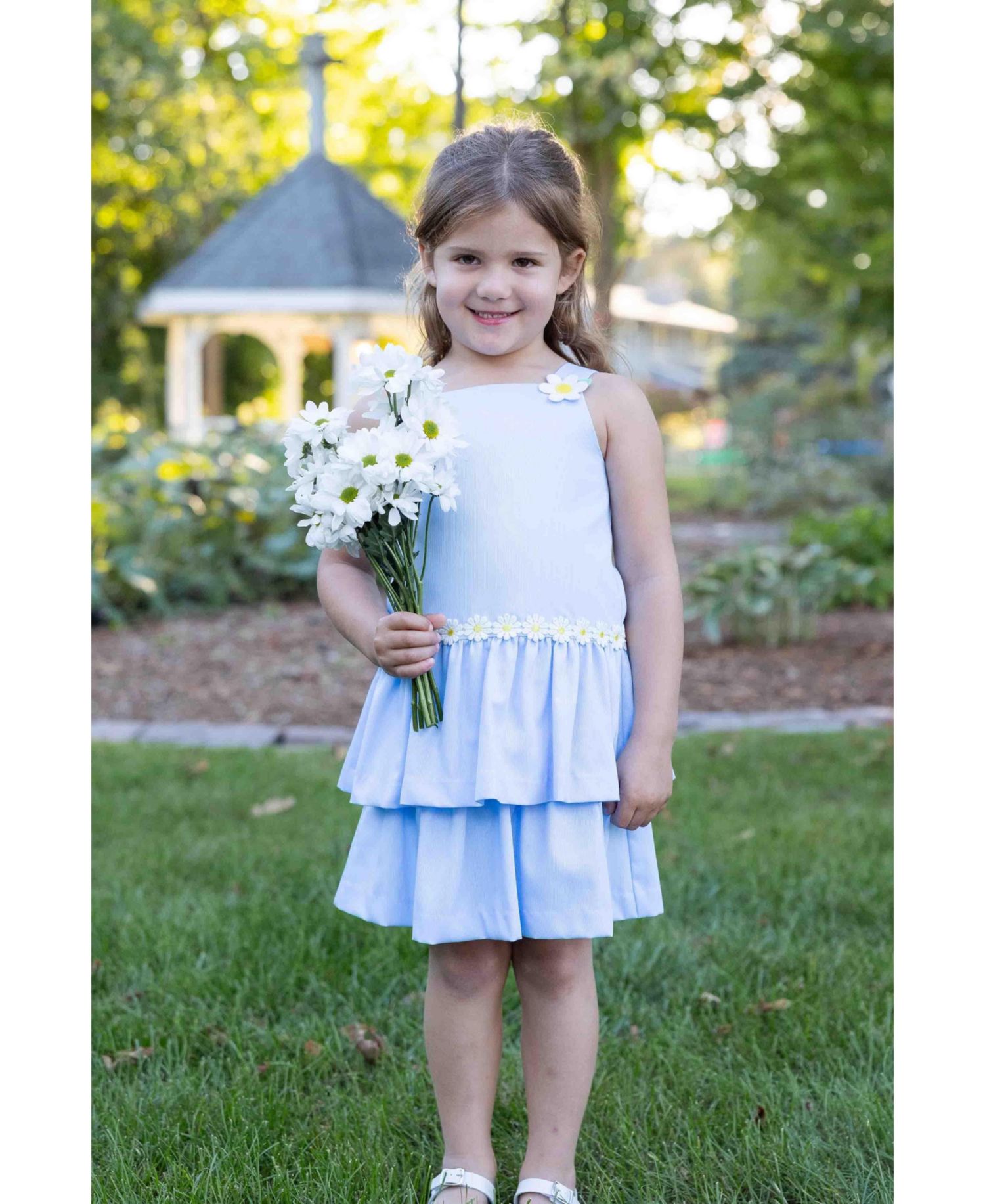 Little Girls Pique Dress with Daisies