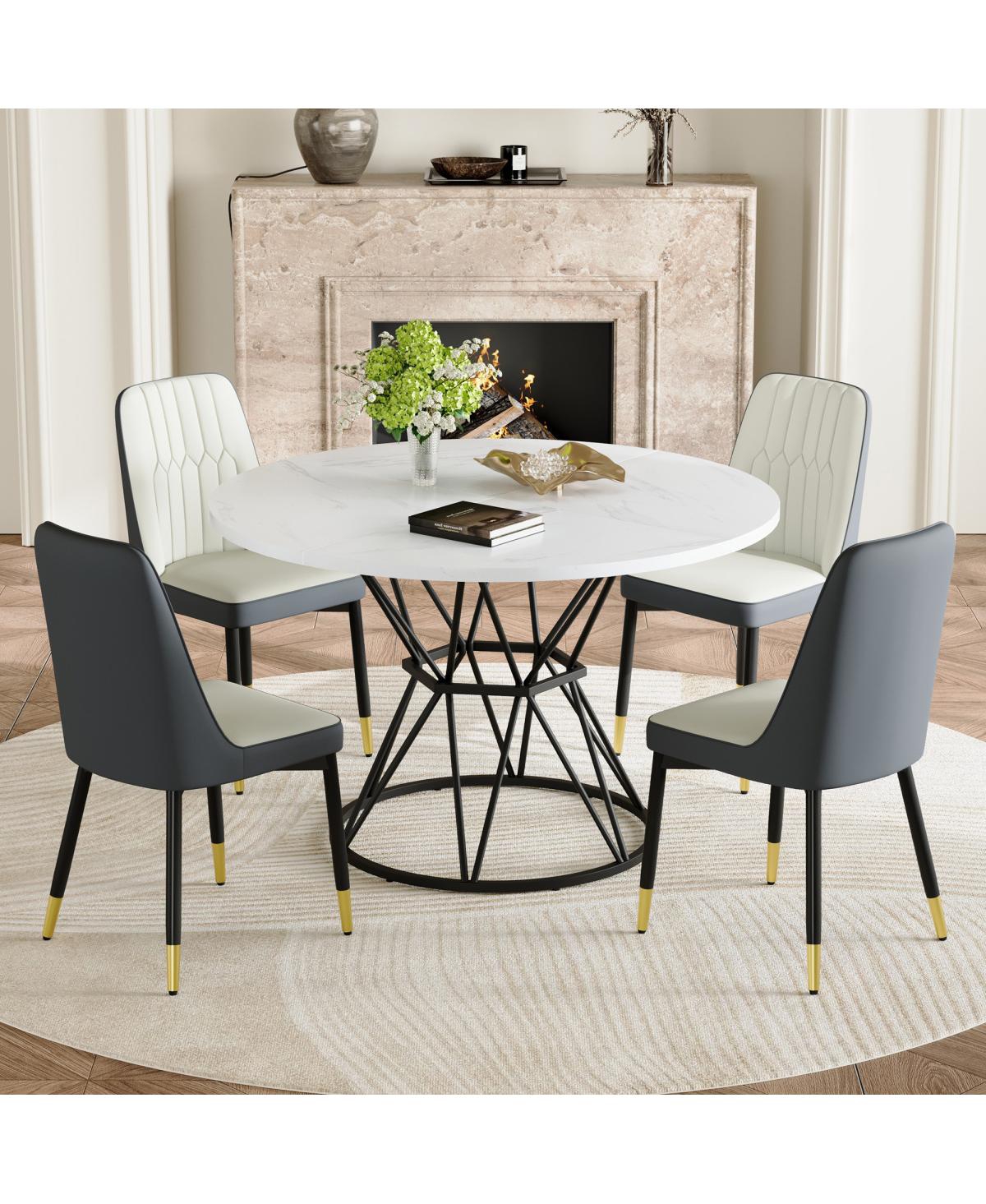 Streamdale Furniture Circular Mdf Dining Table with 4 Spliced Pu Chairs