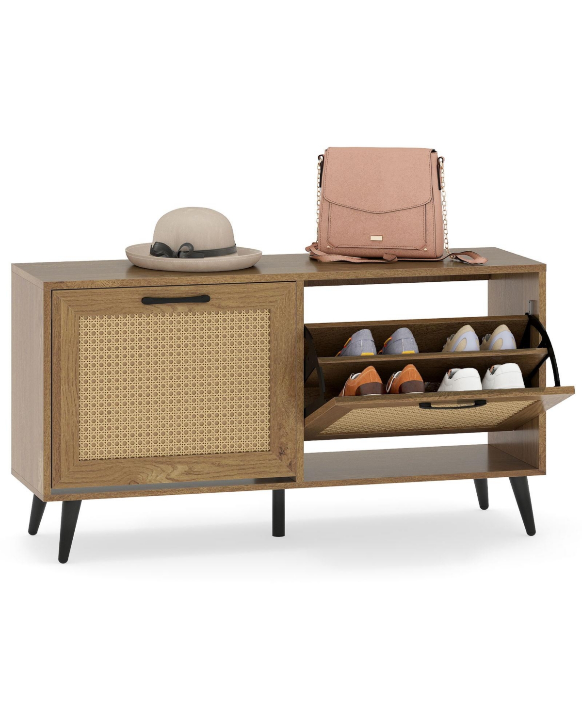 Slickblue Modern Shoe Cabinet with 2 Flip Drawers and Adjustable Shelves