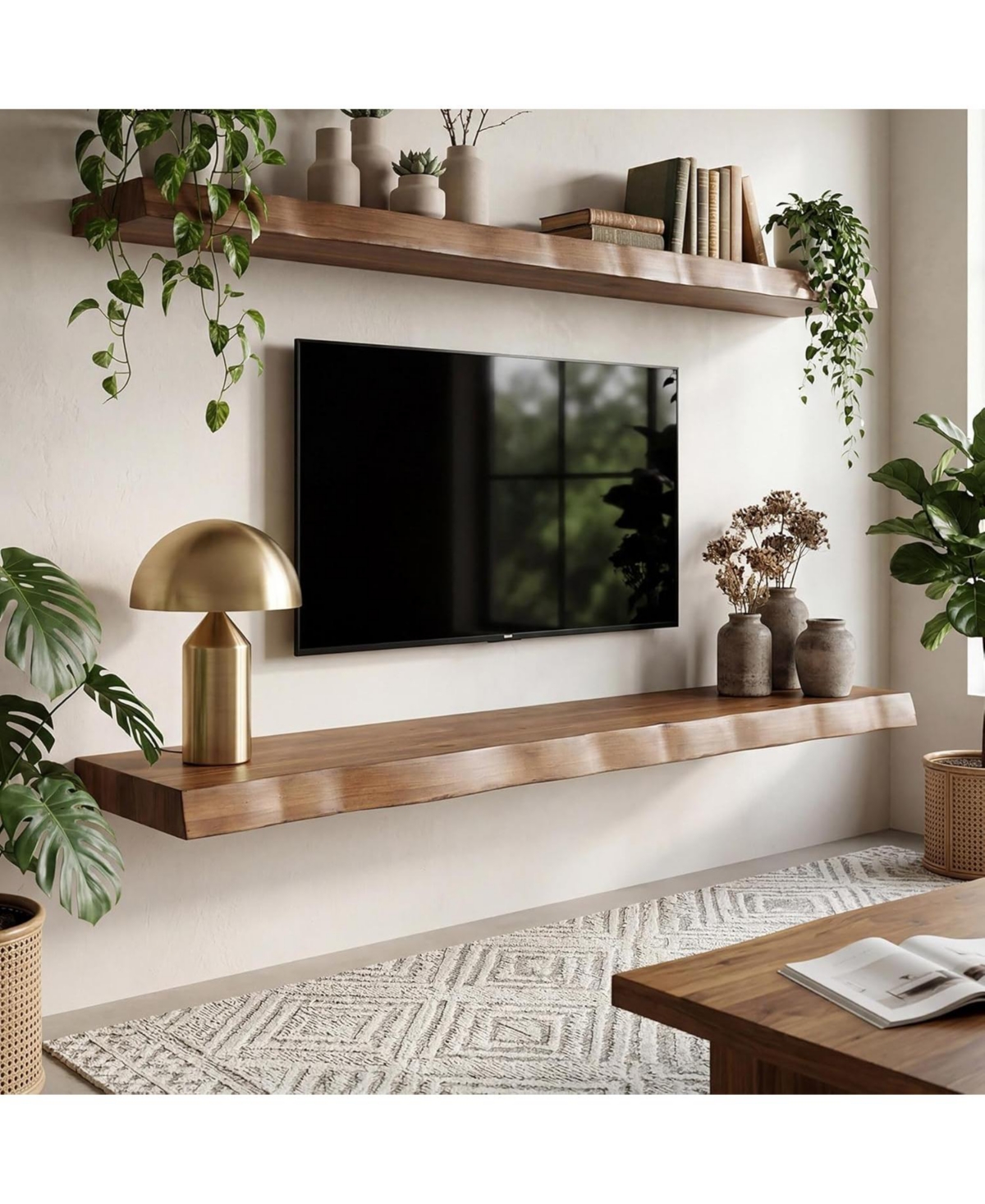 Tribesigns Floating Tv Stand for up to 65", Solid Wood Wall Mounted Tv Shelf, Mid Century Modern Media Console Entertainment Center