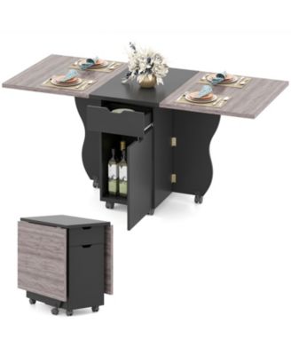 Three in One Folding Dining Table with Drop Leaf and Wheels