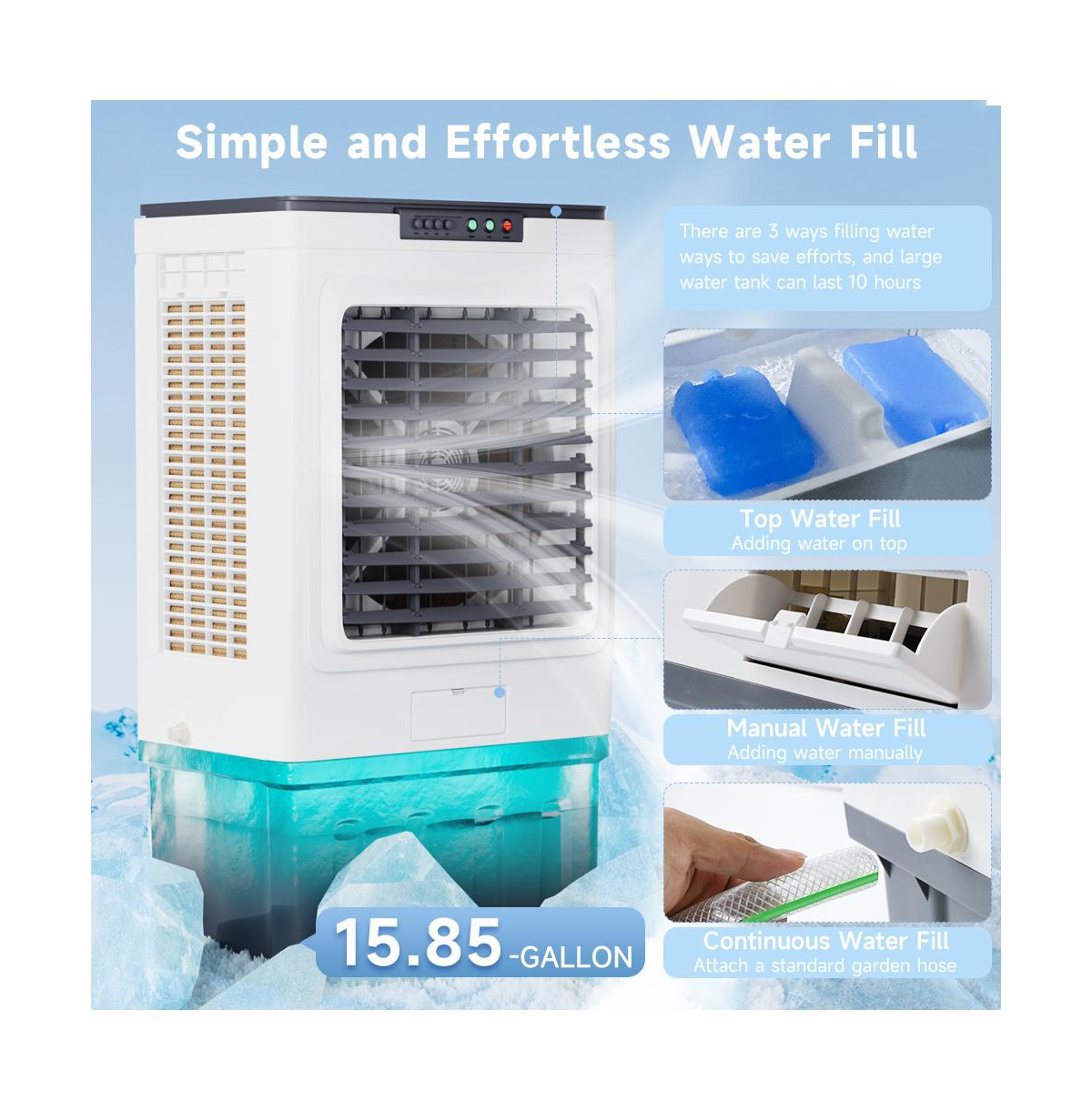 Topteng Evaporative Air Cooler for Outdoor – 3000 Cfm, 16 Gal Tank & 110° Oscillation