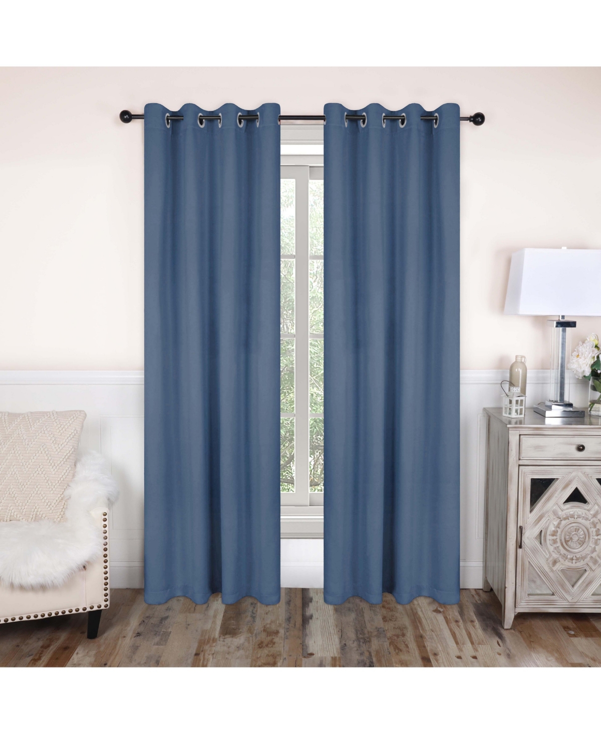 Superior Solid Classic Modern Wrinkle Resistant Room Darkening 2-Piece Curtain Set with Grommet Header Top, 52"X72" - Denim blue