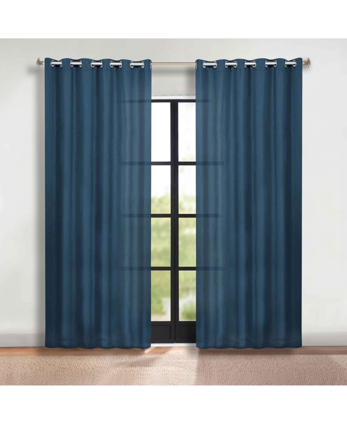 Superior Solid Classic Modern Wrinkle Resistant Room Darkening 2-Piece Curtain Set with Grommet Header Top, 52"X72" - Marine blue