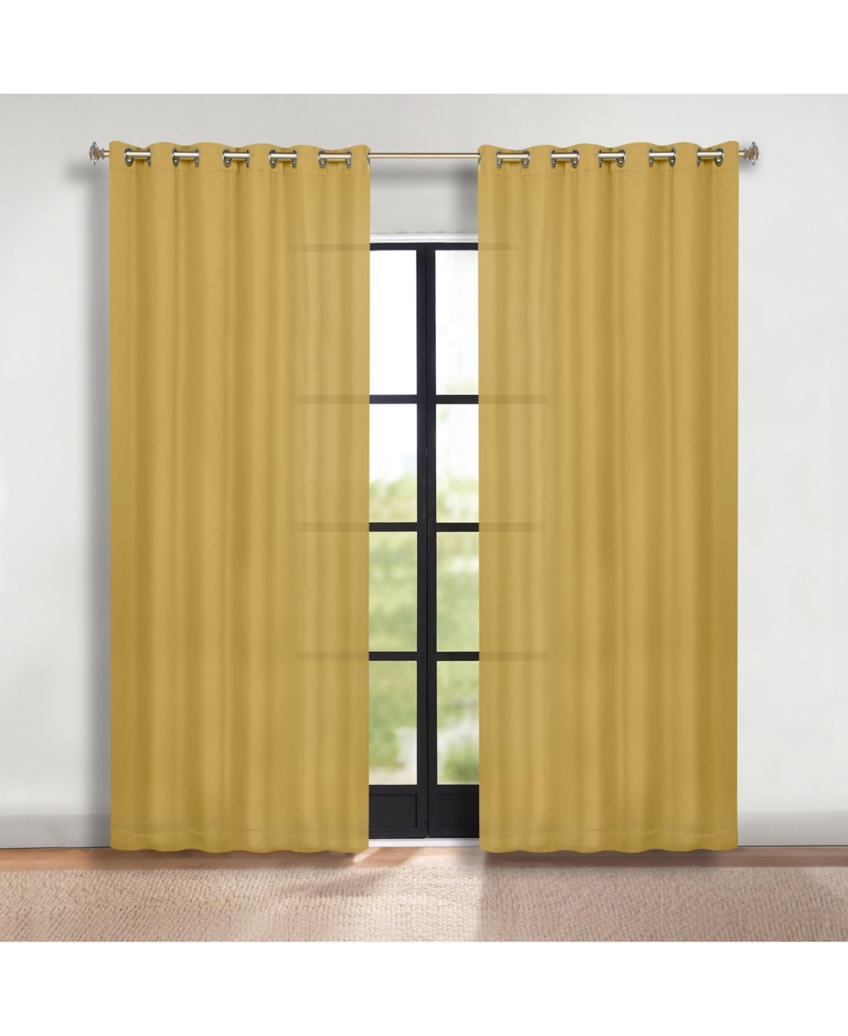 Superior Solid Classic Modern Wrinkle Resistant Room Darkening 2-Piece Curtain Set with Grommet Header Top, 52"X72" - Yellow mustard