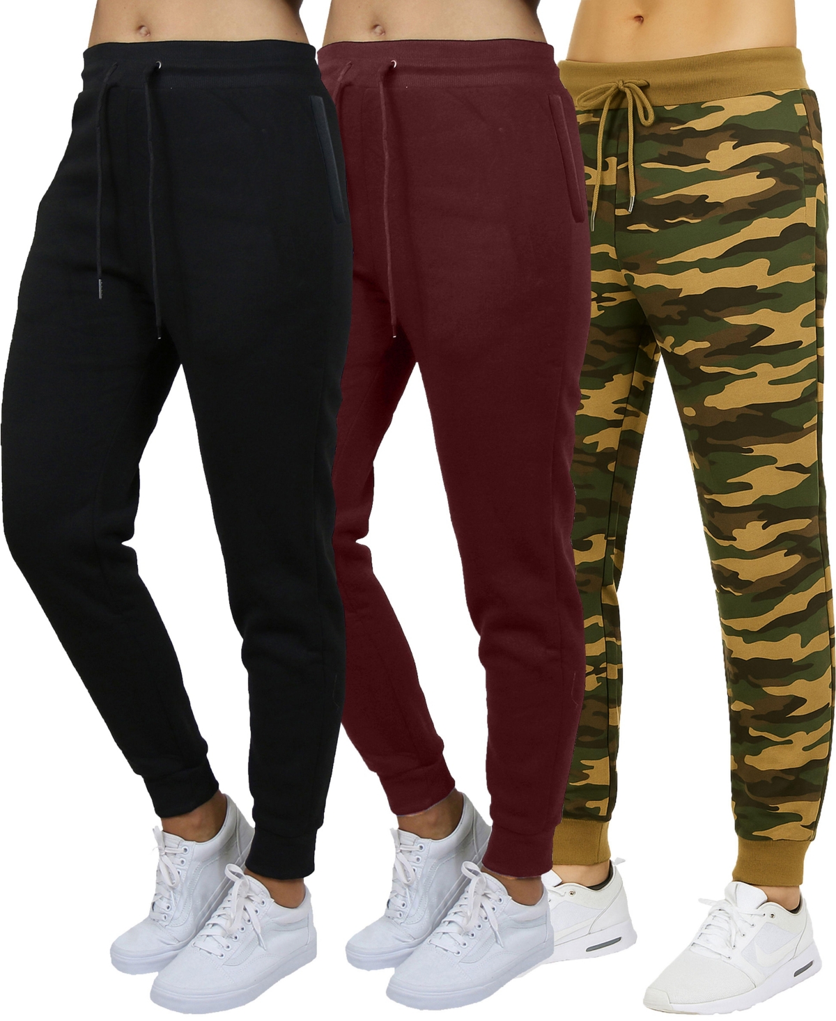 Blue Ice Women's Loose Fit Heavyweight Classic Fleece Jogger Sweatpants With Zipper Side Pockets- 3 Pack