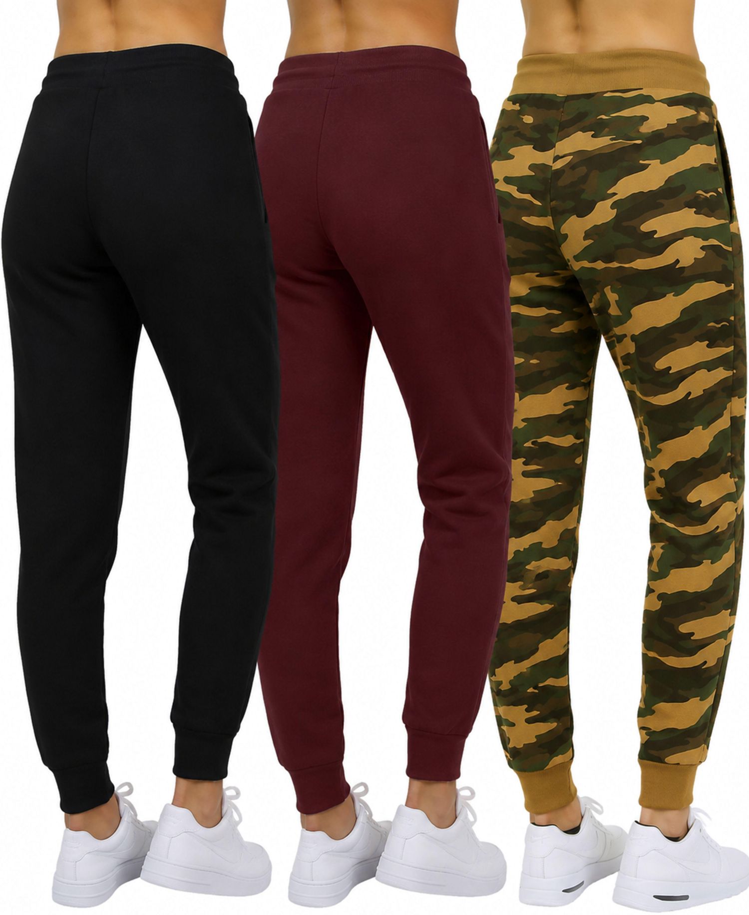 Women's Loose Fit Heavyweight Classic Fleece Jogger Sweatpants With Zipper Side Pockets- 3 Pack