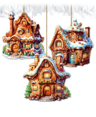 Fairy Tale Houses Christmas Wooden Ornaments Holiday Decor Set of 3 G. DeBrekht