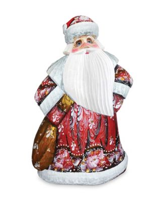 Woodcarved Hand Painted Ornamental Santa In Red Figurine