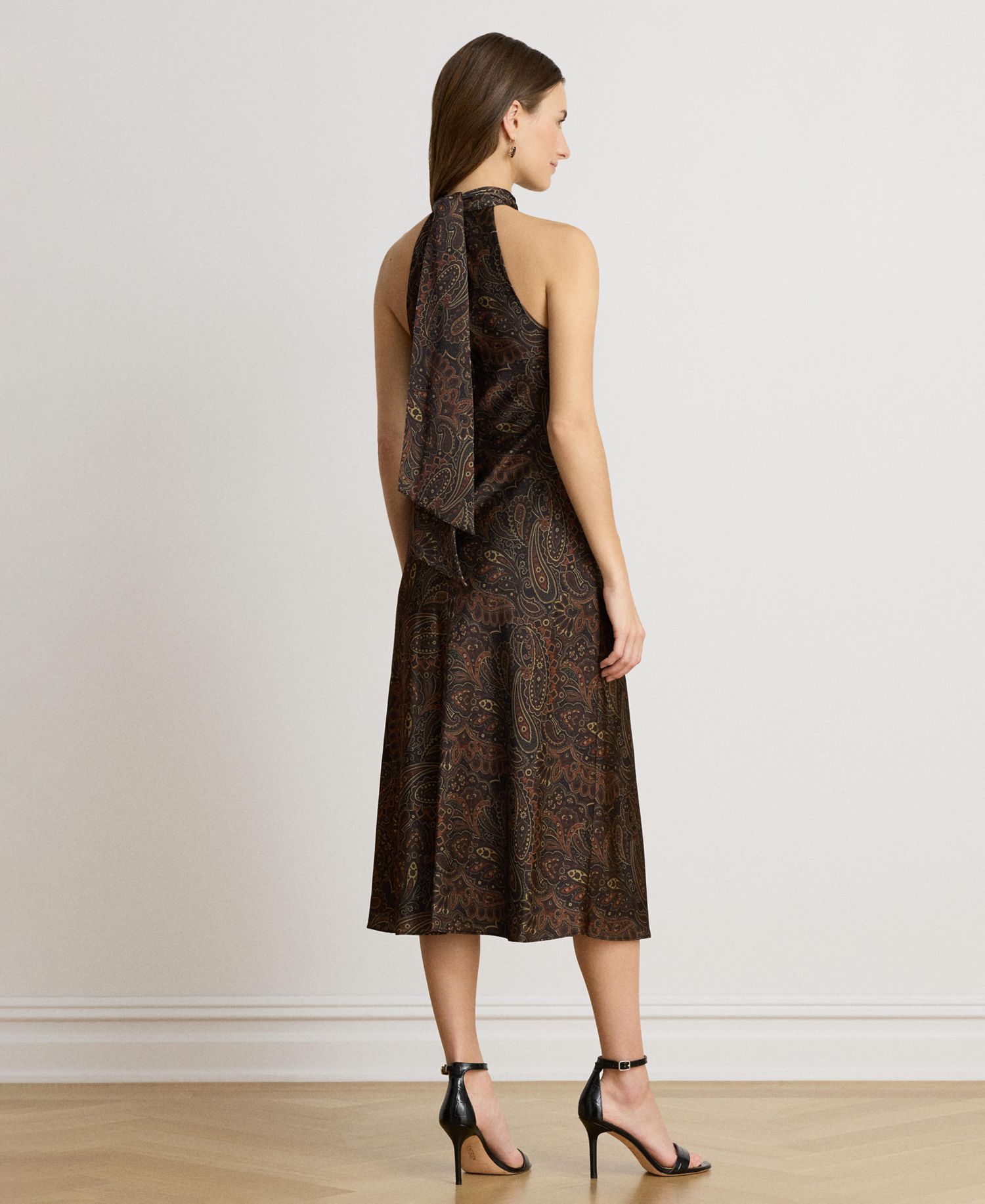 Women's Paisley Tie-Neck Halter Cocktail Dress