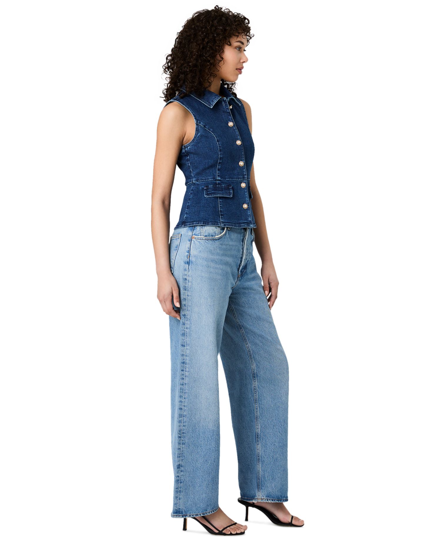 Women's Delancey Denim Button Peplum Top