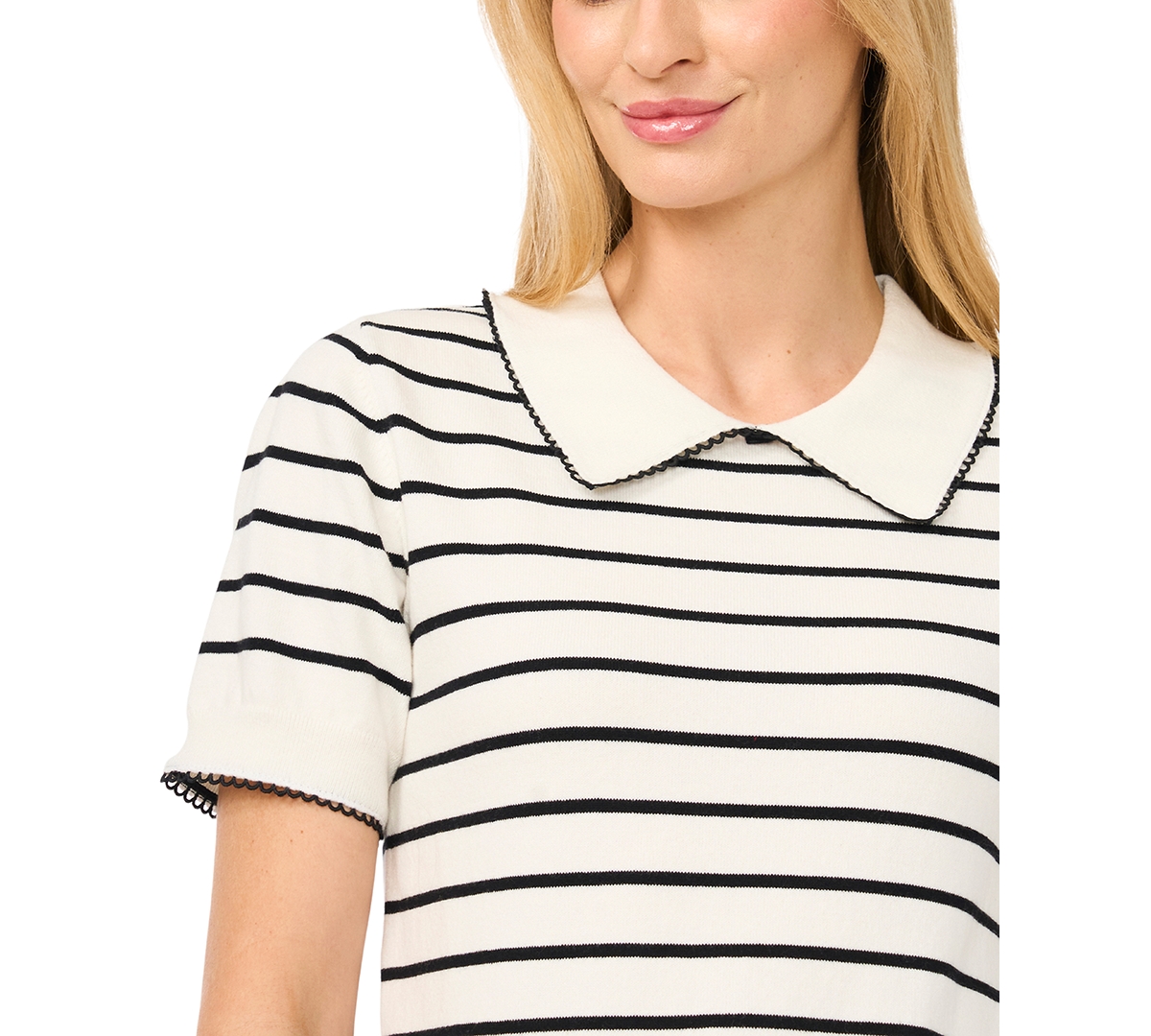 CeCe Women's Striped Short-Sleeve Sweater
