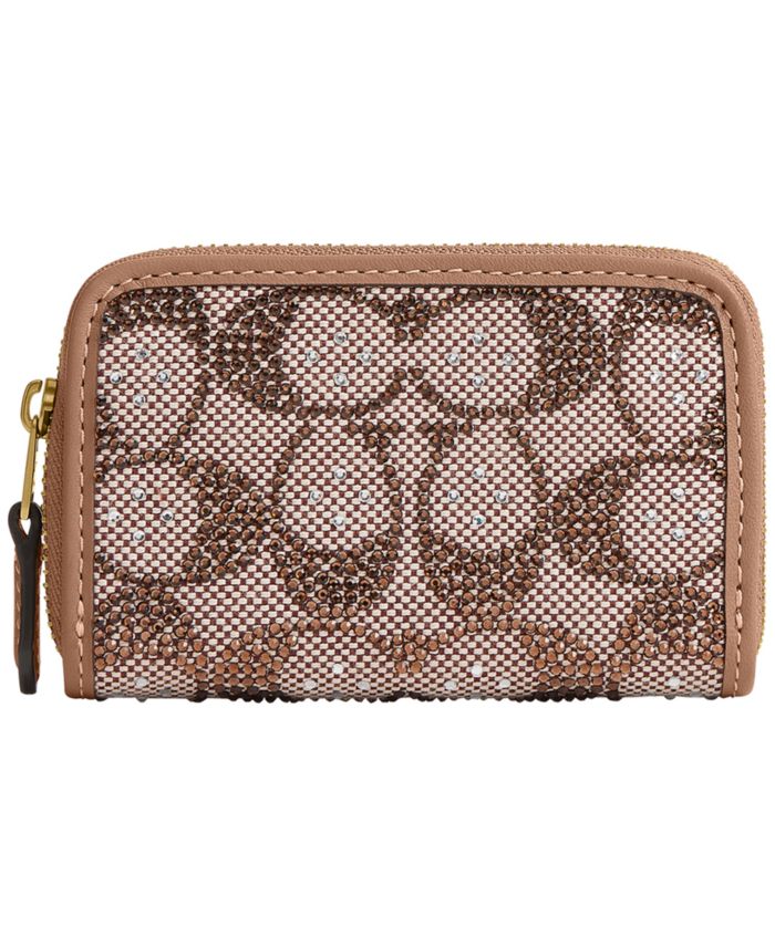 COACH Essential Small Crystal Signature Jacquard Zip Around Card Case