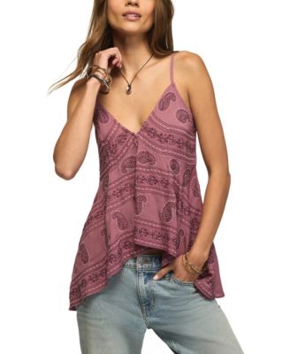 Women's All Over Embroidered Hanky Hem V-Neck Tank Top