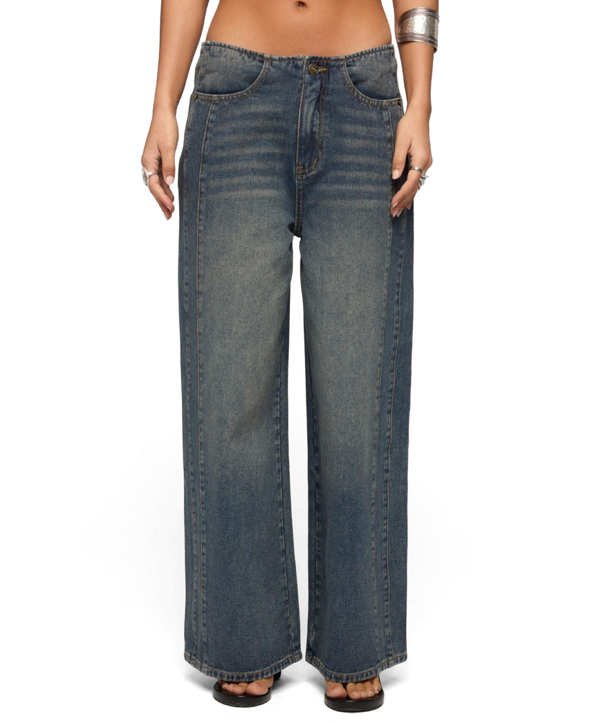 Edikted Women's Elia No Waistband Low Rise Baggy Jeans