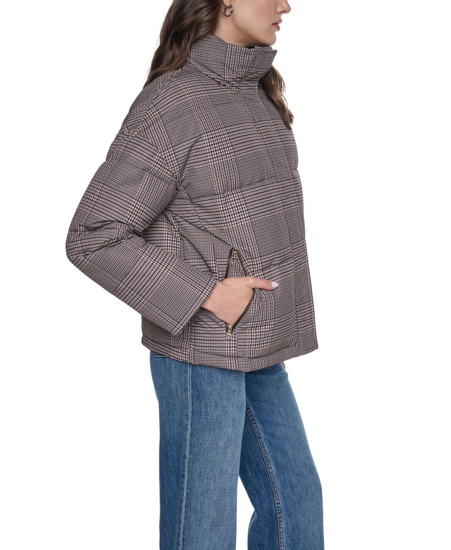 Women's Heritage Plaid Puffer Jacket with Stand Collar