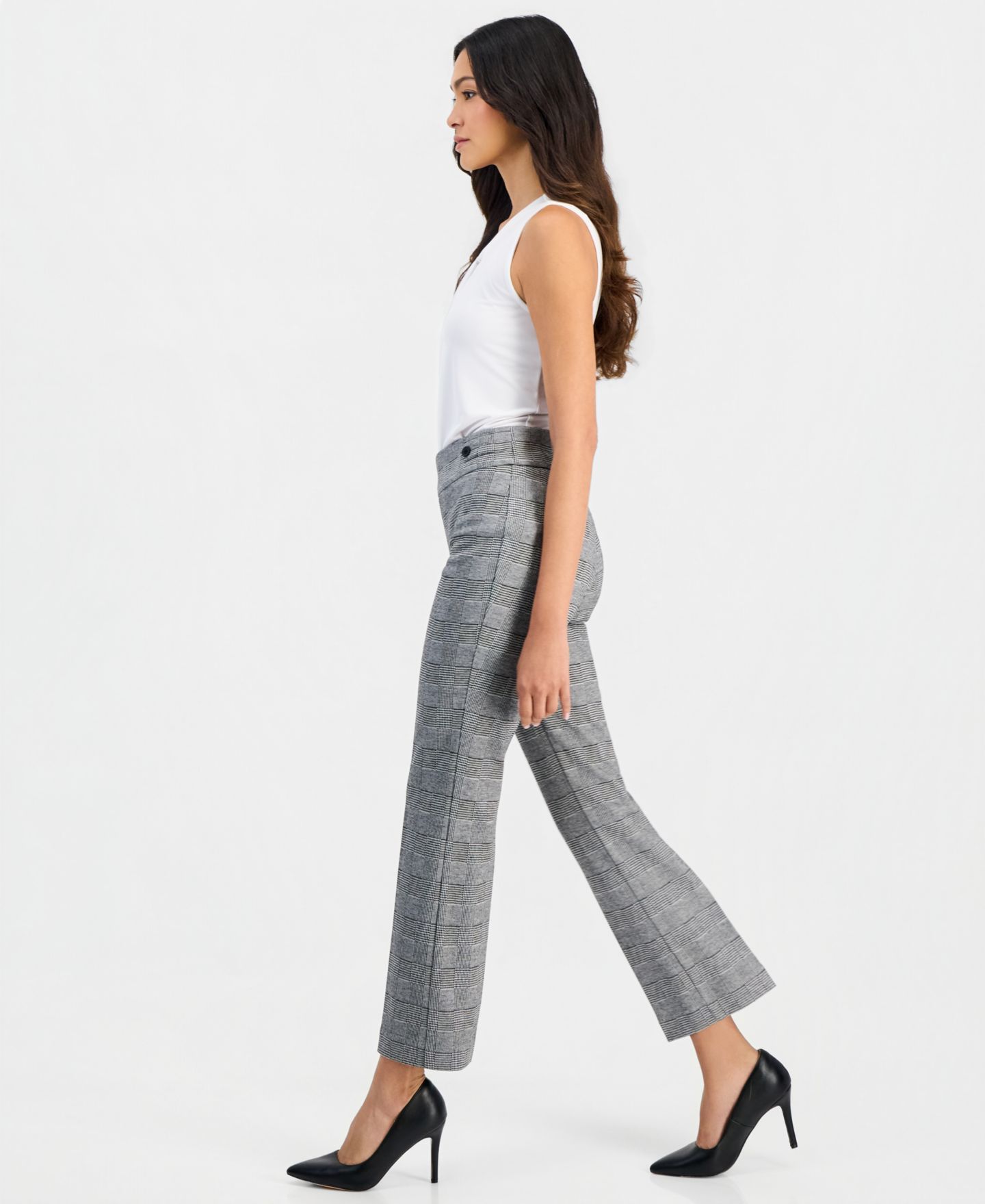 Женские брюки Anne Klein Essentials Petite Plaid Pull-On, цвет: Чёрный / Белый — фото 3