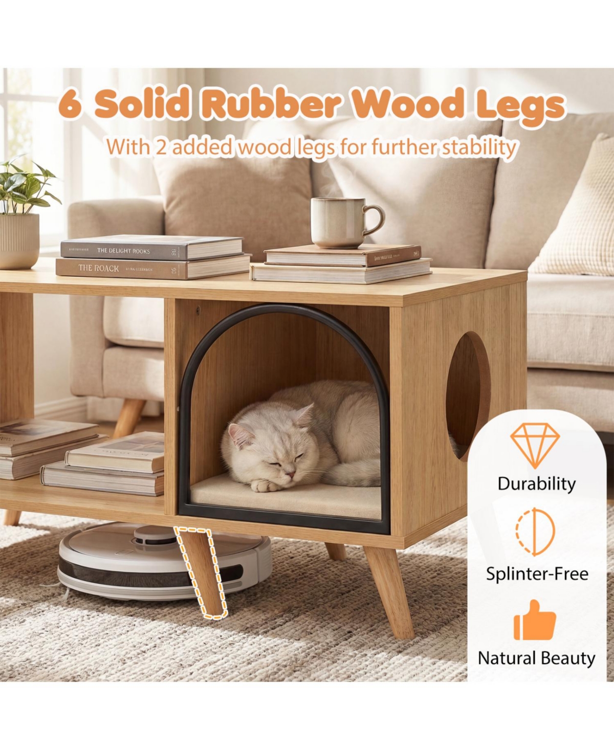 Cozito 40 inch Coffee Table Cat House 2-in-1 with Open Storage Shelf, Coffee