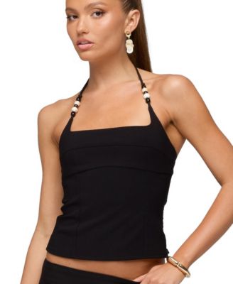 Women's Yua Bead Stretchy Woven Halter Top