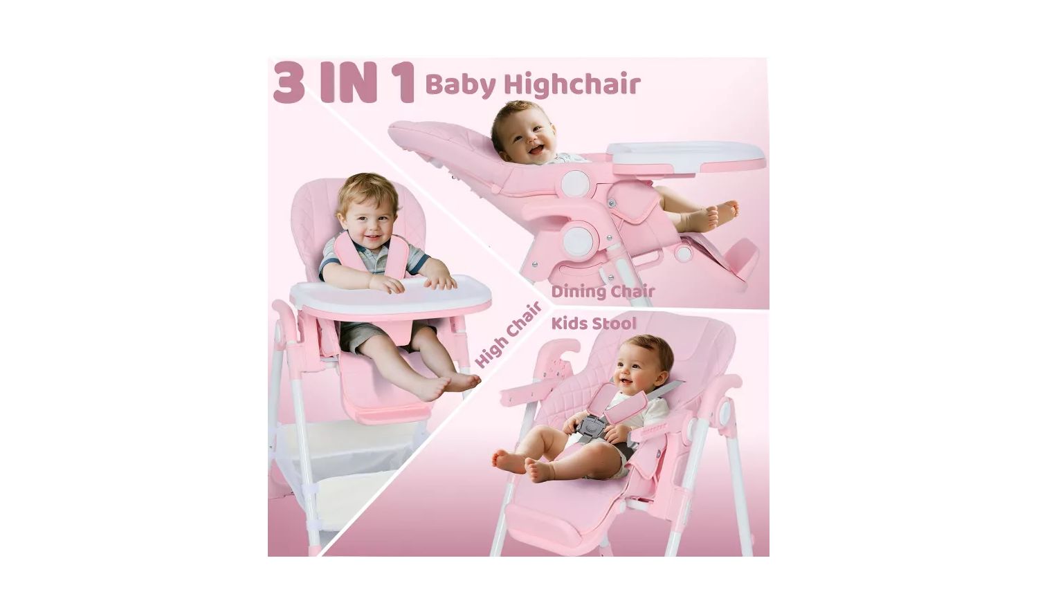 Convertible Baby High Chair with Adjustable Height, Double Tray and Compact Fold