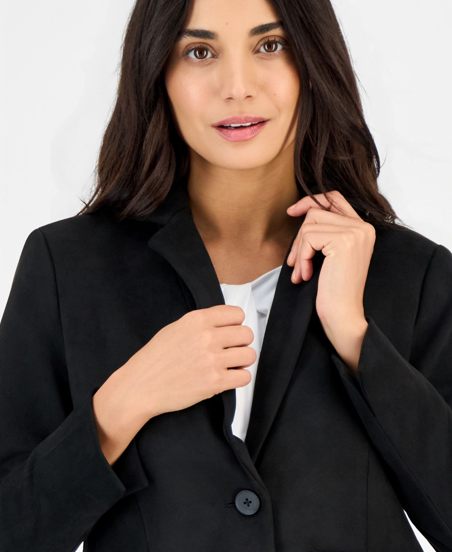 Petite Faux Suede One Button Patch-Pocket Jacket
