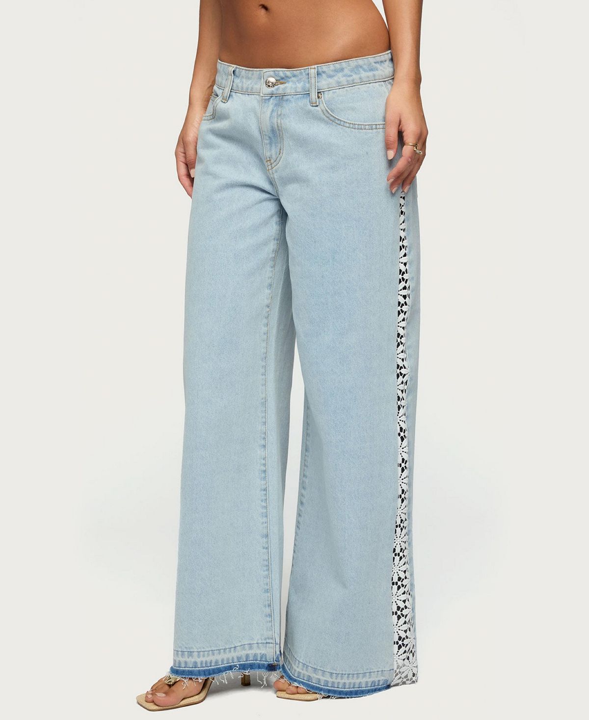 Edikted Women's Crochet Panel Low Rise Wide Leg Jeans view 4 — MAYCSS fashion products