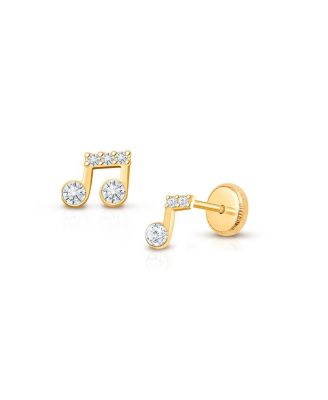 14K Gold Magical Music Notes Studs Screw Back Earrings