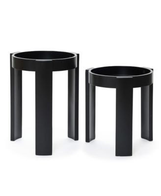 Black Nesting Side Tables Set of 2, Round MDF End Tables for Living Room, Painted Finish