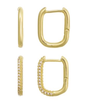 Gold Cubic Zirconia Rectangle Huggie Earrings 2-Piece Set