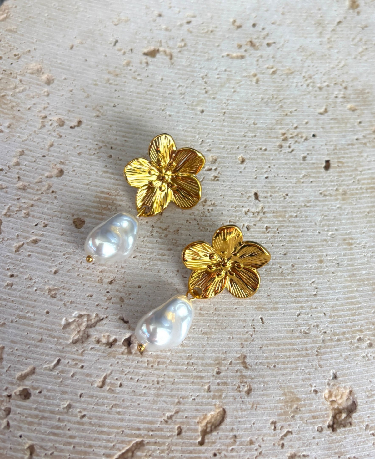 Adornia Tarnish Resistant Gold Imitation Pearl Statement Flower Drop Earrings