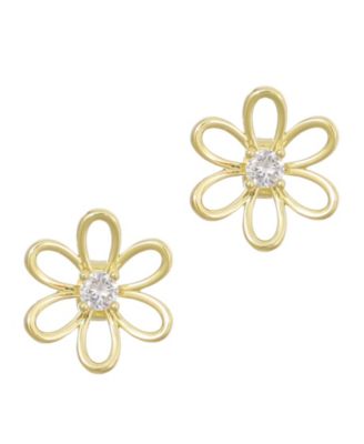 Gold Cubic Zirconia Flower Outline Stud Earrings