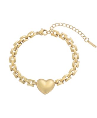 Tarnish Resistant Gold Heart Grid Chain Bracelet