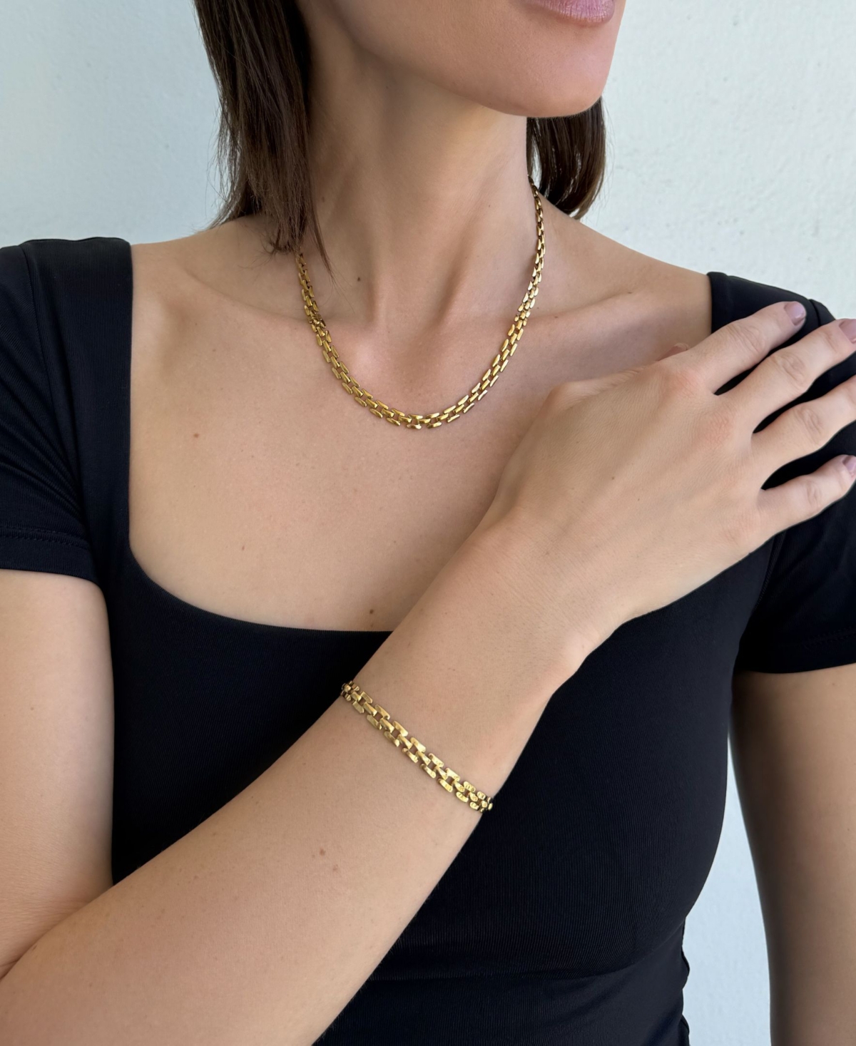 Adornia Tarnish Resistant Gold Grid Chain Necklace