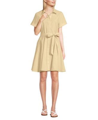 Women's Linen Blend Button Front Dress with Godets