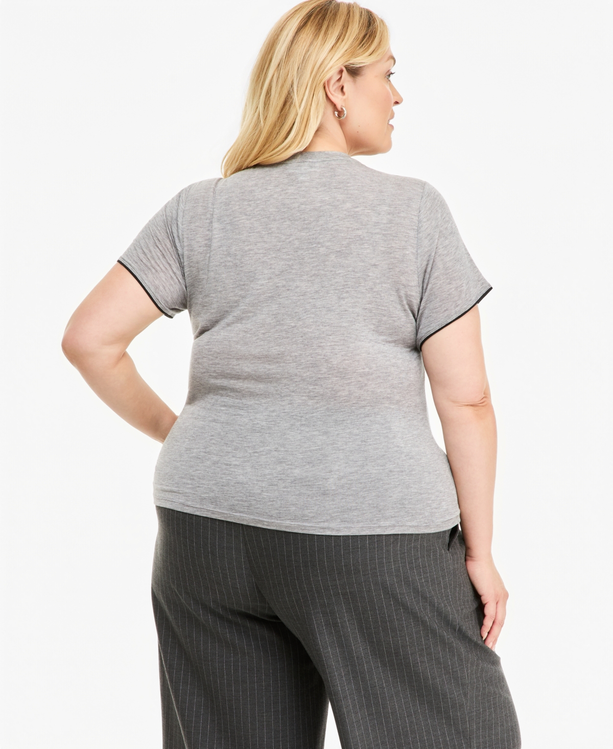 On 34th Plus Piped Tissue Jersey Layering Crewneck T-Shirt, Macy's Exclusive