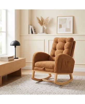 Upholstered High Back Accent Rocking Chair with Footrest and Storage Pocket for Living Room