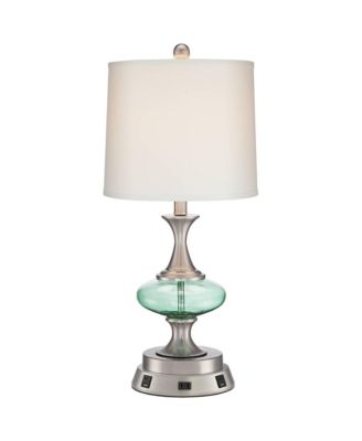 Reiner Modern Accent Table Lamp 23" High Brushed Nickel Glass with USB Workstation Base Drum Shade for Living Room