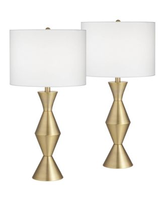 Elka 28" Tall Mid Century Modern Glam Table Lamps Set of 2  Brass Finish Metal Living Room Bedroom White Shade
