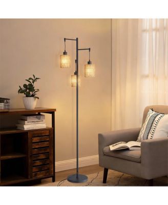 66-inch Modern Floor Lamps With Rattan Shade and Foot Switch